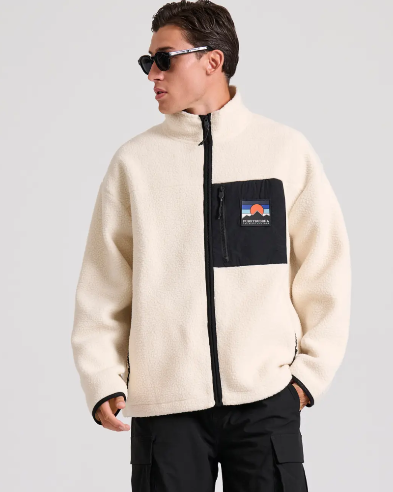 FUNKYBUDDHA OVERSIZED FLEECE ΖΑΚΕΤΑ - OFF WHITE