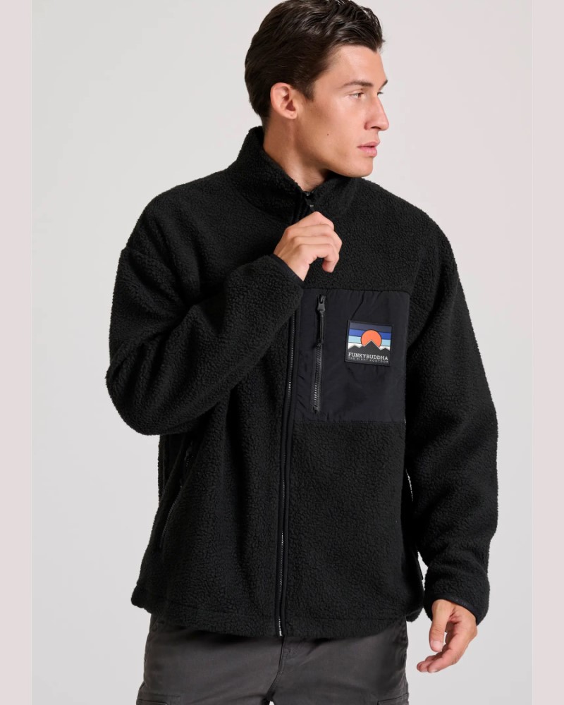 FUNKYBUDDHA OVERSIZED FLEECE ΖΑΚΕΤΑ - BLACK