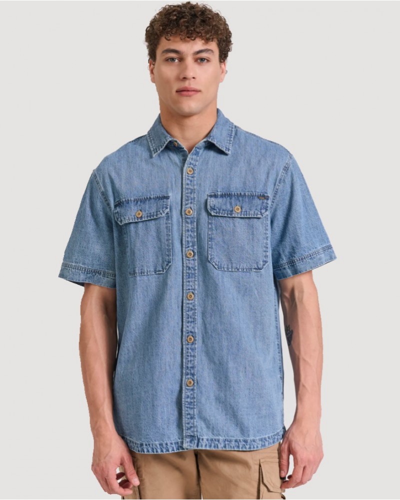 FUNKYBUDDHA OVERSHIRT DENIM SHIRT - BLUE