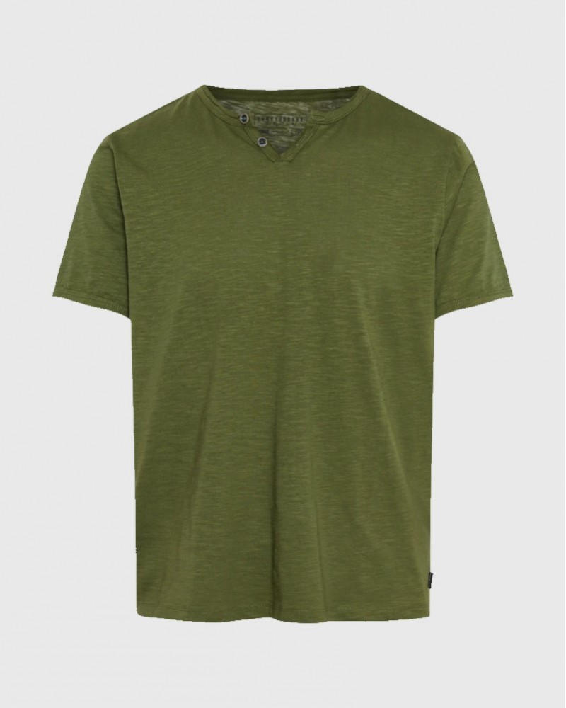 FUNKYBUDDHA ESSENTIAL HENLEY T-SHIRT - HUNTEL GREEN