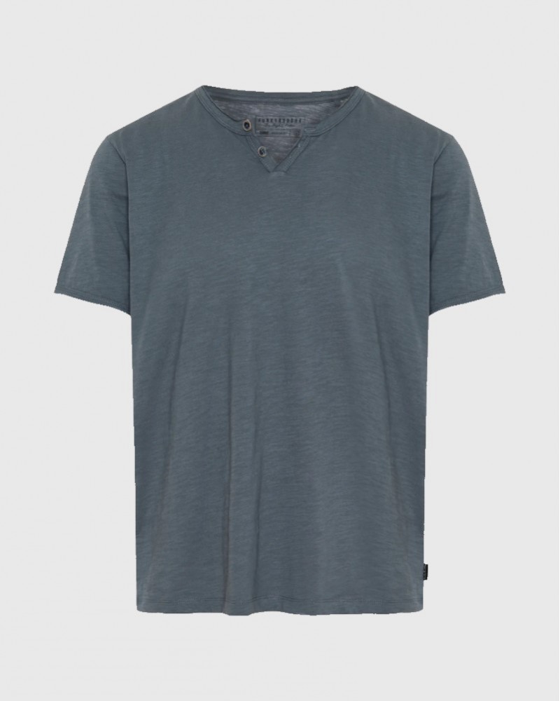 FUNKYBUDDHA ESSENTIAL HENLEY T-SHIRT - STEEL GREY