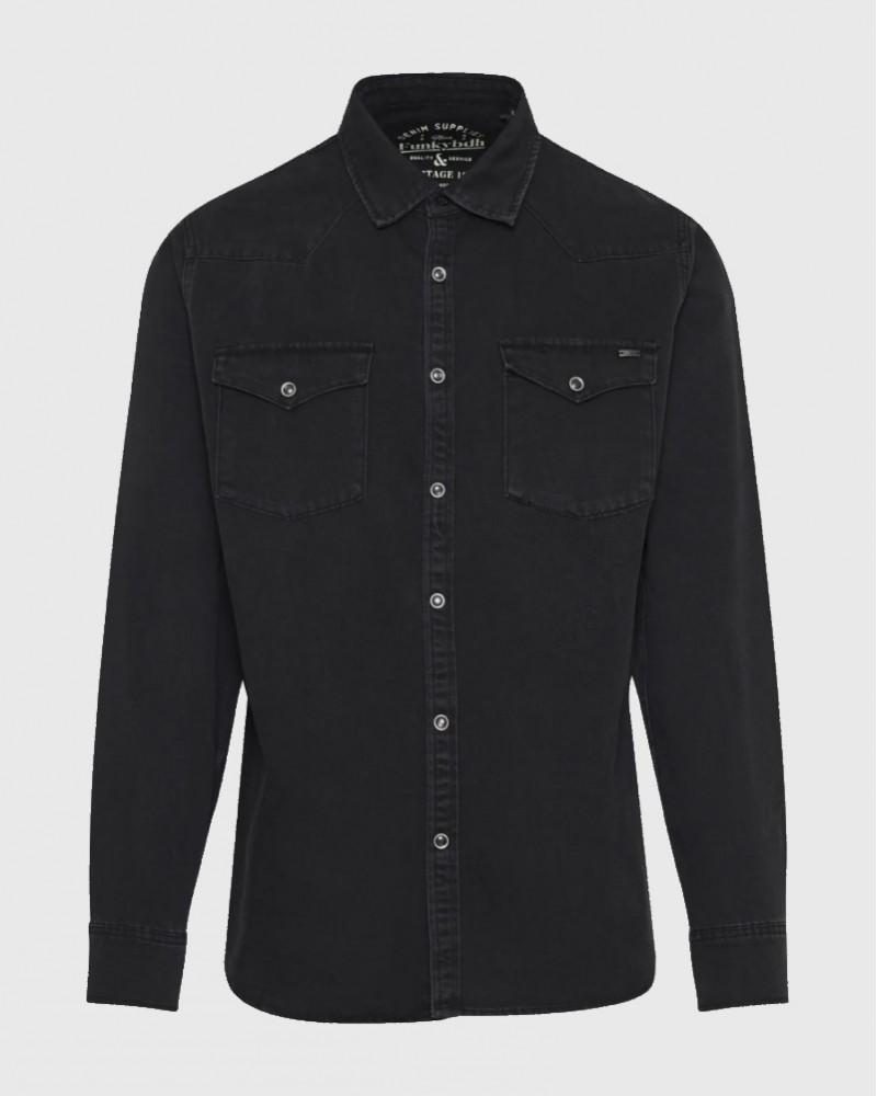 FUNKYBUDDHA DENIM SHIRT - BLACK