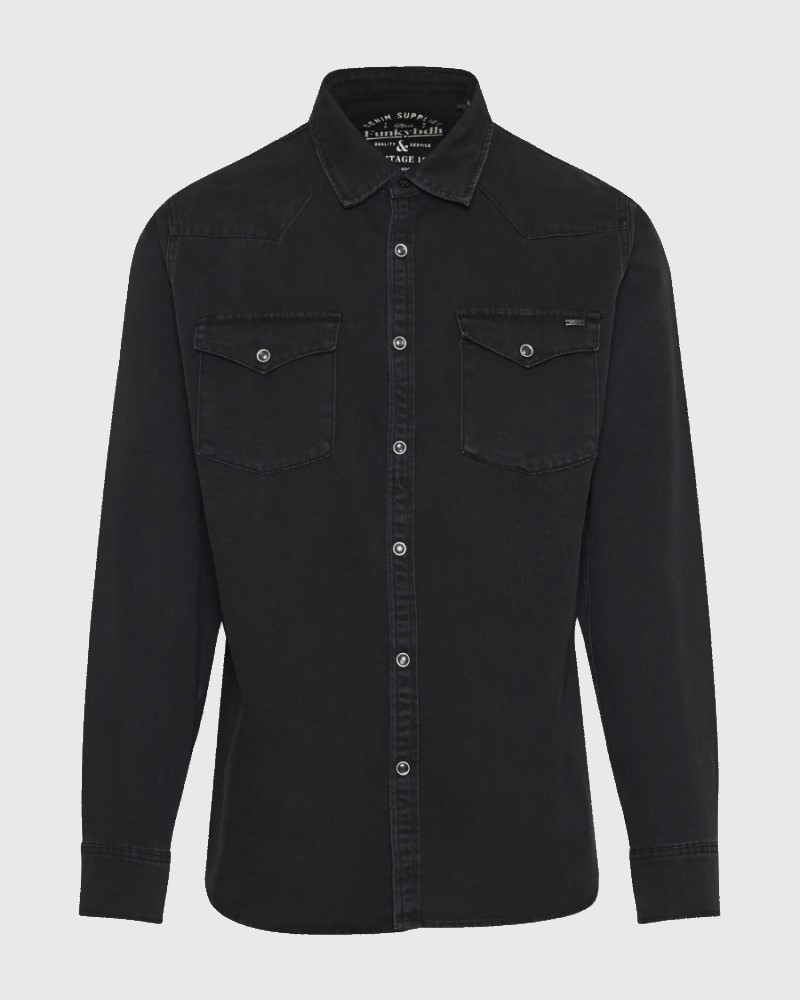 FUNKYBUDDHA DENIM SHIRT - BLACK