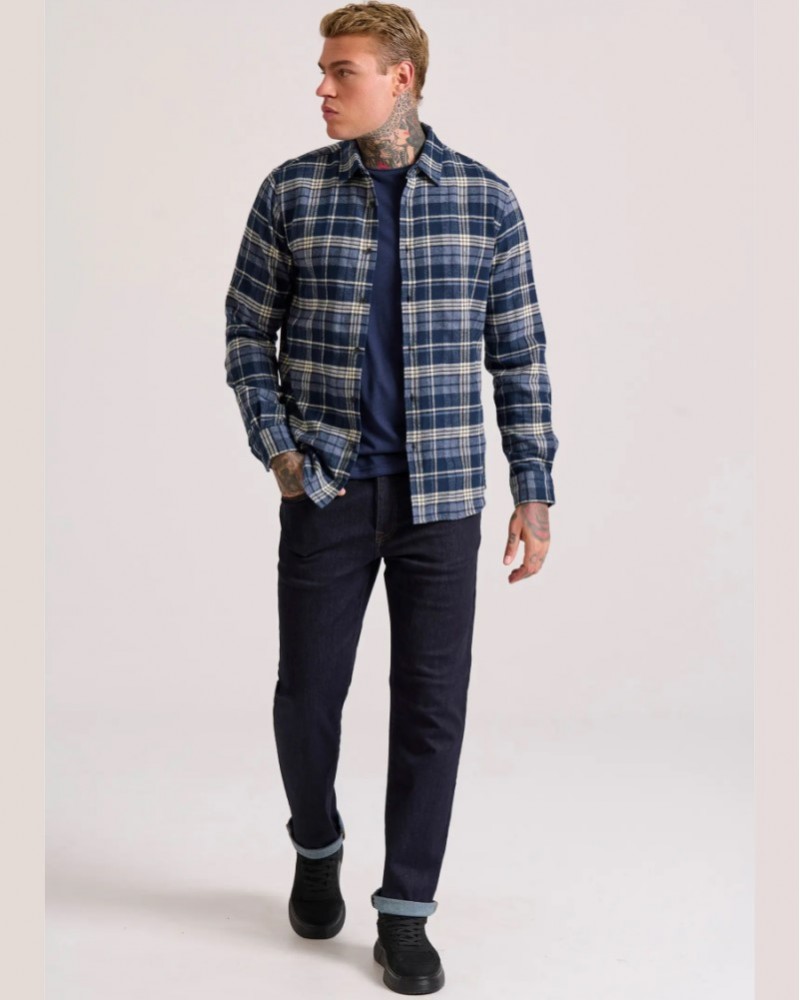 FUNKYBUDDHA ΚΑΡΟ FLANNEL ΠΟΥΚΑΜΙΣΟ - NAVY/WHITE