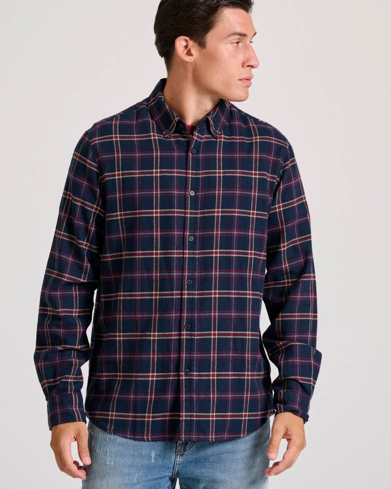 FUNKYBUDDHA ΚΑΡΟ FLANNEL ΠΟΥΚΑΜΙΣΟ - NAVY/CRANBERRY