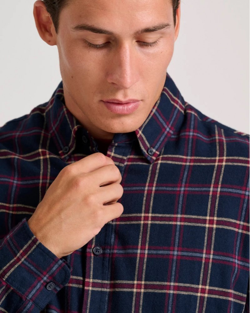 FUNKYBUDDHA ΚΑΡΟ FLANNEL ΠΟΥΚΑΜΙΣΟ - NAVY/CRANBERRY