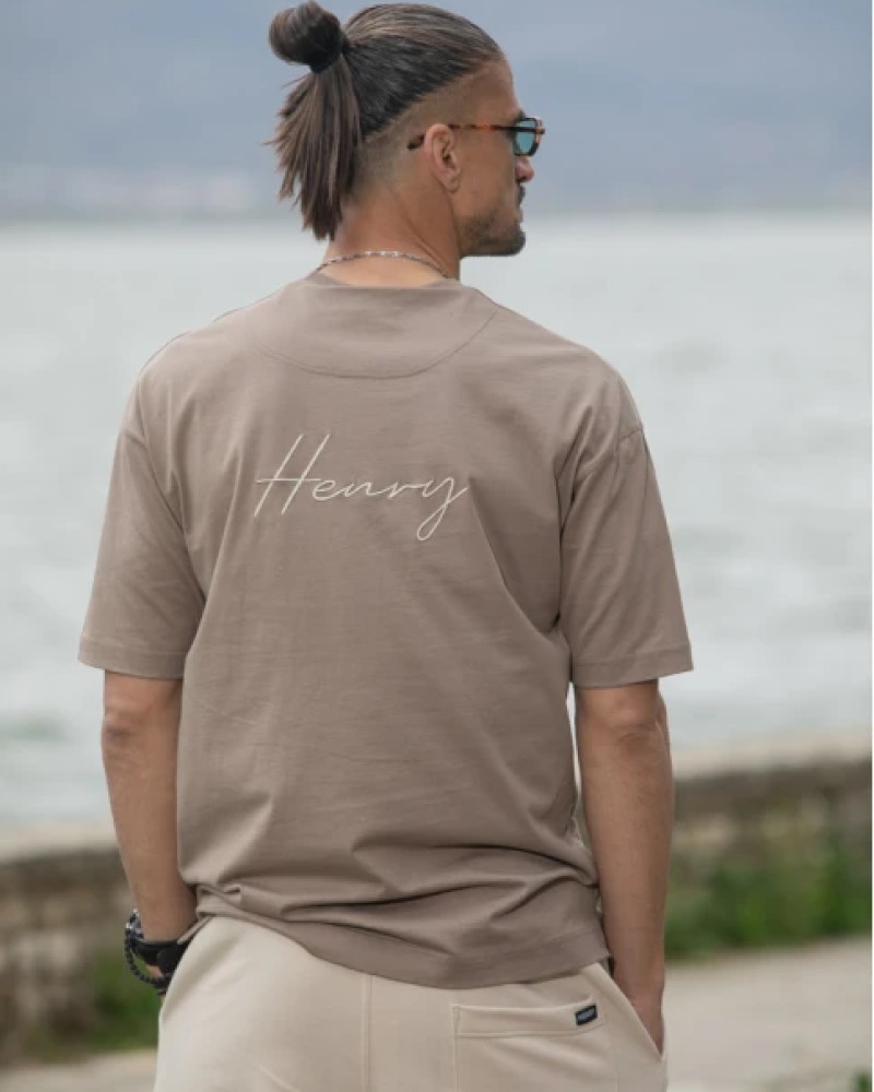 HENRY CLOTHING OVERSIZED T-SHIRT - CAMEL